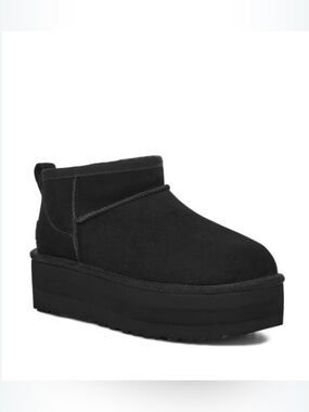UGG Classic Ultra Mini Platform Boots Black Suede 1135092 UGGplush Women's 8